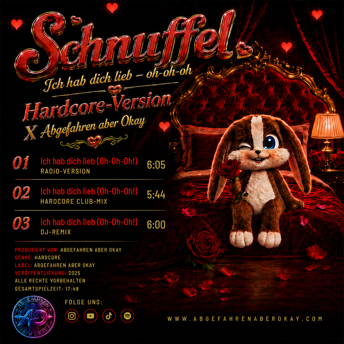 Rückseite und Titelliste: Schnuffel – Ich hab dich lieb (Oh-Oh-Oh!) | Hardcore 3-Track-Maxi-CD